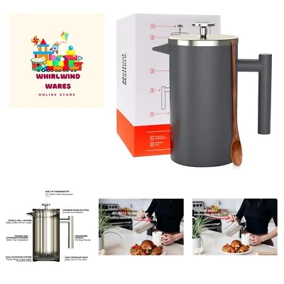 Prensa francesa con termómetro - Prensa de café aislada - Cafetera de acero inoxidable... Foto 1 de 4