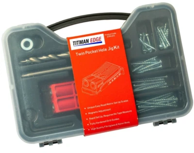 Twin Pocket Hole Jig Kit with Carry Case & Mixed Screws Titman Edge ETPHJCC