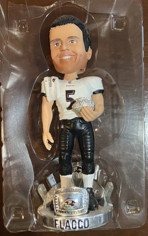 Baltimore Ravens JOE FLACCO Super Bowl XLVII MVP Trophy Ring Base Bobblehead NIB Cover