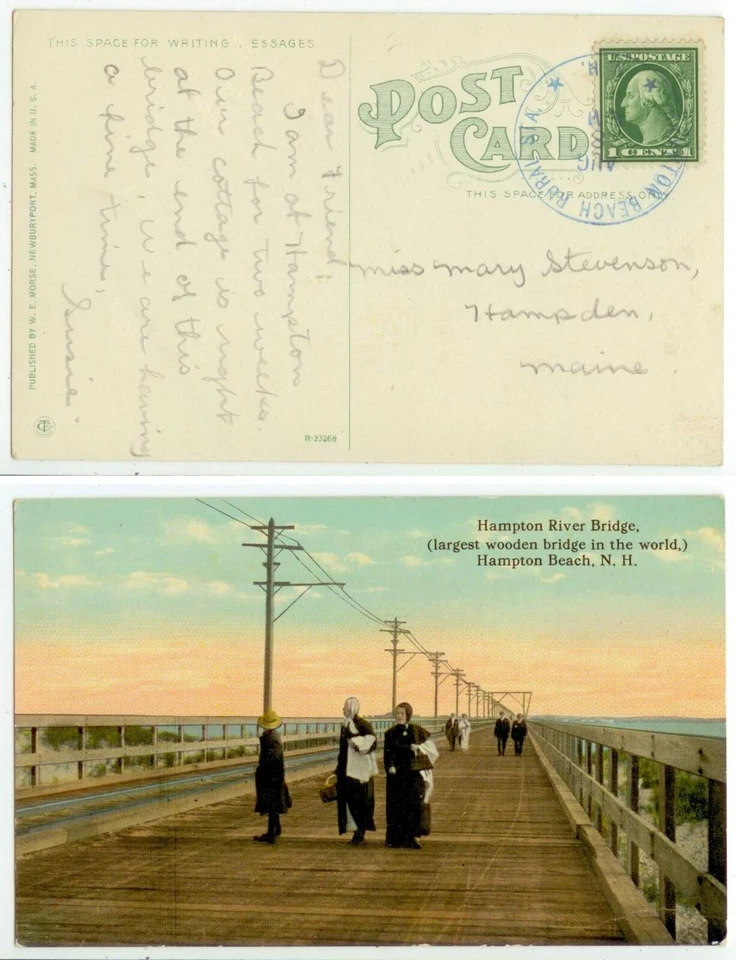 c1913 Hampton Beach Rural Station New Hampshire DPO 1907-1920 on H B Bridge pc - Image 1 of 1