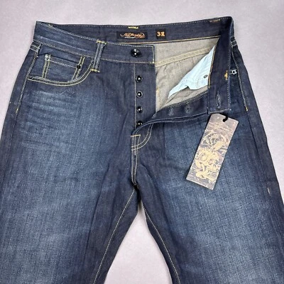 Ed Hardy Jeans Mens 31x34 Blue Harrison Eddie Dark Wash Denim Christian Audigier - Image 1 of 4