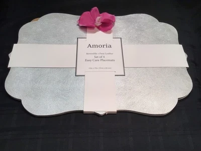 Benson Mills Placemats Faux Leather Sparkle GOLD/ SILVER Reversible 4 Pc Set - Image 1 of 4