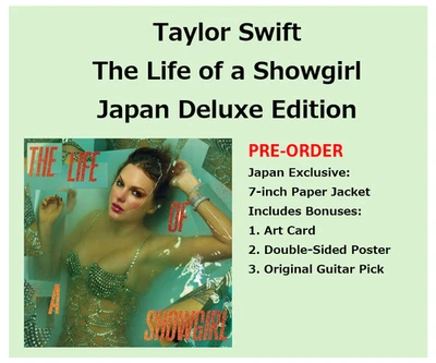 Taylor Swift The Life of a Showgirl Japan Deluxe ED Card+Poster+guitar pick PRE - Image 1 of 2