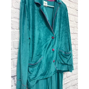 Chelsea Peers Turquesa Terciopelo 2 Piezas Pijama Ropa de Salón Conjunto Rosa Borde Talla XL - Imagen 1 de 5