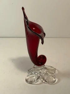 Jarrón Cornucopia pequeño vintage de cristal de Murano de 6 pulgadas - Imagen 1 de 10