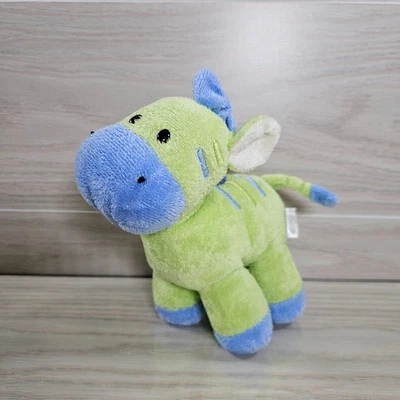 Carters Solo Un Año Cebra Verde Peluche Rayas Azules Caballo Sonajero 7" Juguete Suave Mascota Foto 1 de 4