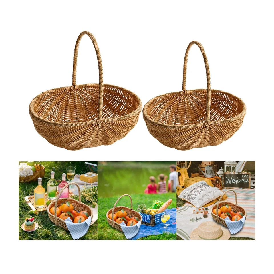 Rustic Flower Basket Storage Basket Sundries Organizer Portable Outdoor Picnic - Image 1 of 1