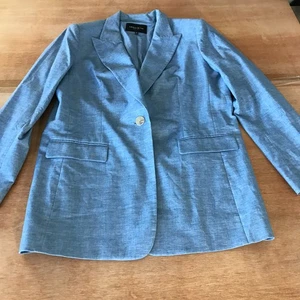 Lafayette 148 New York Blazer Jacket Women 12 Blue Long Sleeve Shoulder Pads - Picture 1 of 10