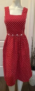 Vintage Lanz Originals Red Floral Prairie Apron Midi Dress Pockets Women’s - Picture 1 of 7
