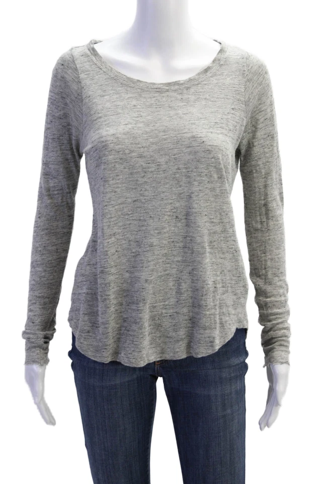 Joes Jeans Womens Long Sleeve Scoop Neck Linen Tee Shirt Gray Size Medium - Image 1 of 4