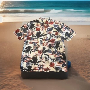 Island Shores Aloha Shirt USA Flag  Rare Men L - Picture 1 of 9