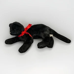 Russ Berrie schwarze Katze Midnight Plüschtier Stofftier REALISTISCH rote Schleife langer Schwanz - Bild 1 von 13