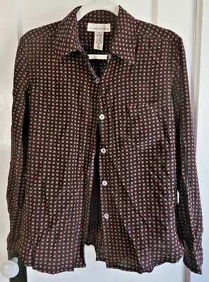 Blusa vintage EVAN-PICONE feminina tamanho 8 100% seda com botões - Imagem 1 de 4