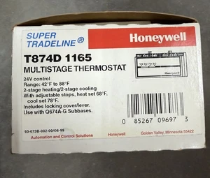 T874D 1165 HONEYWELL MULTISTAGE THERMOSTAT 24V 2 STG HEAT/2 STG COOLING T874 D - Picture 1 of 5