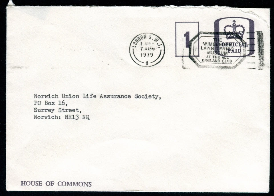 1979 Wimbleden Lawn Tennis Museum Slogan. House of Commons Cover - image 1 of 1
