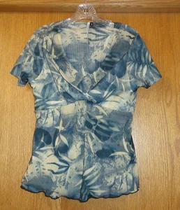Woman's sz Jr 3 - Blue Print TOP - Just Living - Mesh knit lined - Double bodice - Picture 1 of 2