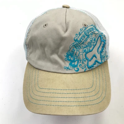 Gorra Fox Hat Snapback Mujer Camionero Beige Azul Ajustable Malla Espalda Adulto Moto Foto 1 de 4