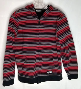 Vans Hoodie Youth Large Red/Black/Gray Striped 2 Pockets Full Zip Skater - Picture 1 of 8