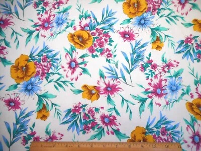 Chintz Fabric 1 1/8 Yard Gold Pink Blue Floral on White Polish Cotton Vtg #PC - Image 1 of 2