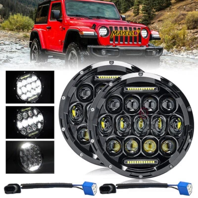 Pair 7" Inch Round LED Headlights Halo Angle Eyes For Jeep Wrangler JK LJ TJ CJ - Image 1 of 4