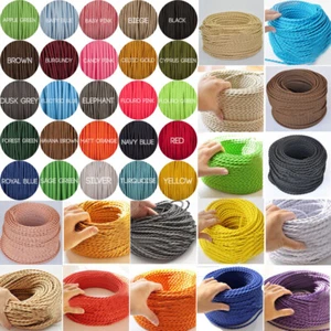 3 Core Fabric Lighting Cable Braided Twist/ Round Vintage Fabric Flex 1M, 5M,10M - Picture 1 of 16