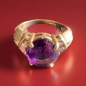 Anello in oro giallo 14 kt con diamanti tondi ametista ovale naturale 2,06 ct misura 8 4,9 GR - Foto 1 di 18