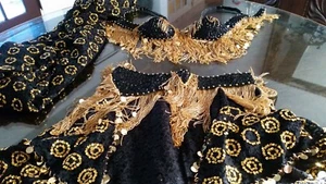 PROFESSIONAL 3 PIECE BLACK & GOLD BEADED SEQUIN BELLY DANCE COSTUME - Picture 1 of 18