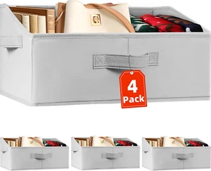 4 Pack Storage Baskets Fabric Closet Organizers & Storage Bins with Handle - Picture 1 of 12