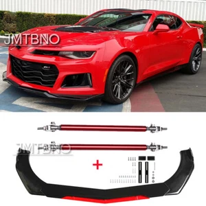 Kits de cuerpo separador de labios parachoques delantero negro/rojo para Camaro LT SS ZL1 + varillas de puntal - Imagen 1 de 12