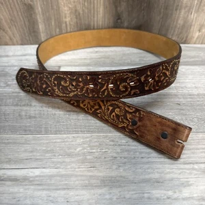 Justin Top Grain Leather Belt Only Beautiful Southwestern Floral Detail 34” - Picture 1 of 10