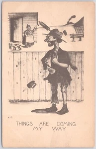 Things Are Coming My Way Tramp Hobo Comic Humor, Posted 1912 Postcard - Picture 1 of 2