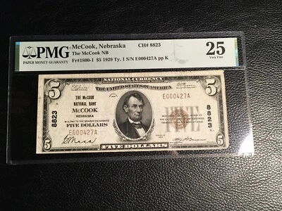 5.00 1929 National Bank Note Mccook Nebraska PMG 25 Very Fine  - Image 1 of 2