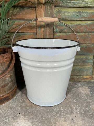 Vintage French Blue Rustic Hanging Enamel Milking Bucket Garden Planter Tub Cover