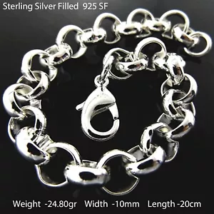 Bracelet Real 925 Sterling Silver Filled Solid 10mm Rolo Belcher Bangle 20cm - Picture 1 of 2