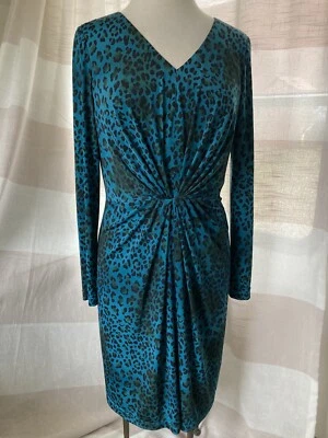 Vestido TAHARI por Arthur S Levine tamanho 10 pavão sedoso azul chita festa IMPECÁVEL - Imagem 1 de 4