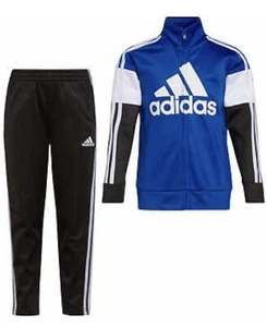 NEW adidas Boy’s Size 5 Blue Black Pants and Full Zip Hooded Jacket Clothing Set - Picture 1 of 9