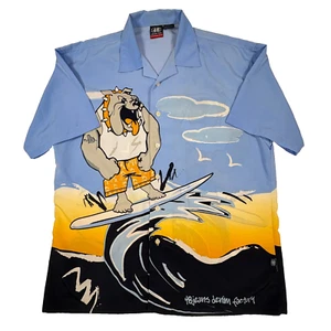 48 Jeans USA Engineered Denim Surfing Bulldog Button Shirt Blue XL - Picture 1 of 5