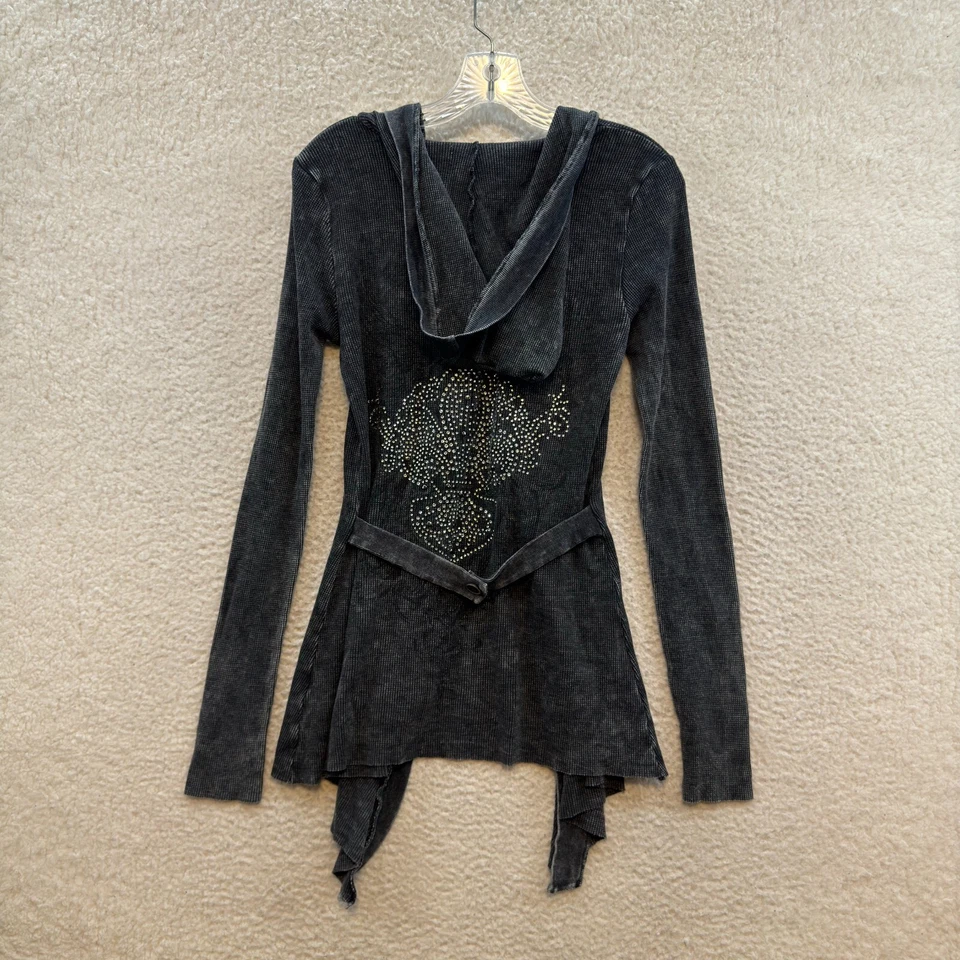 Cárdigan Suéter Y2K Vintage Pequeño Gris Capucha Estrás Bling Cyber Fairy Grunge Foto 1 de 4