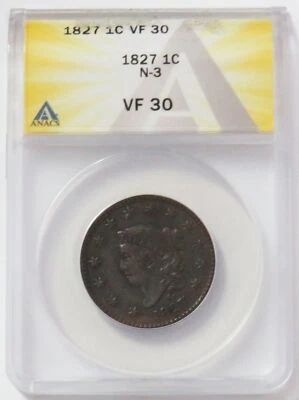 1827 UNITED STATES CORONET HEAD LARGE CENT ANACS VF 30 N-3 - Image 1 of 4