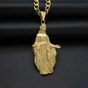 Men's Stainless-Steel Gold-Plated Virgin Mary Pendant Necklace Jewelry Wholesale - Picture 1 of 7