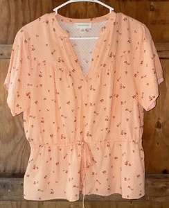 Treasure & Bond Women Orange Short Sleeve Blouse Xs V Neck  Floral - Picture 1 of 5
