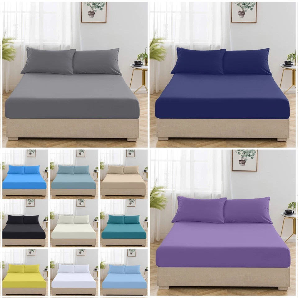 400TC 100% Egyptian Cotton 25cm Fitted Sheet Flat Sheet Double King Bed Sheet