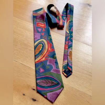 Vintage MULBERRY Colorful Abstract Thai Silk Luxury Neck Tie Made in USA - Image 1 of 4
