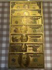 Lot 7 Pcs $1-$100 24k Gold/24k Accent US Dollar Paper Money Banknotes - USA SHIP