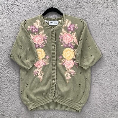 Suéter Jantzen Vintage Mujer M Verde Botón Cárdigan Bordado a Mano Flores Foto 1 de 4