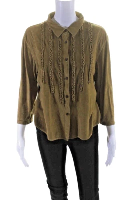 Blusa para mujer KIKO COMFORT con volantes botones verde/dorado mediana Foto 1 de 4