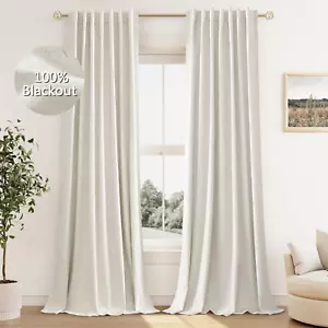 Cream Linen Blackout Curtains 84 Inch Length 2 Panels Set for Living Room Bedroo - Picture 1 of 8