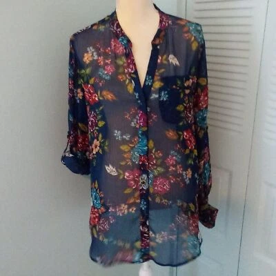 NUEVO SIN ETIQUETAS KUT FROM THE KLOTH XL OSCURO FLORAL LÍNEA LARGA TRANSPARENTE BOLSILLO ROLL-TAB Foto 1 de 4