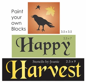 Joanie Stencil Happy Harvest Autumn Crow Fall Leaf DIY Home Decor Art Block Sign - Picture 1 of 7
