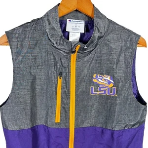 NEW Champion zippered vest, men's S, gray & purple, LSU Tigers, pockets NWT - Picture 1 of 14